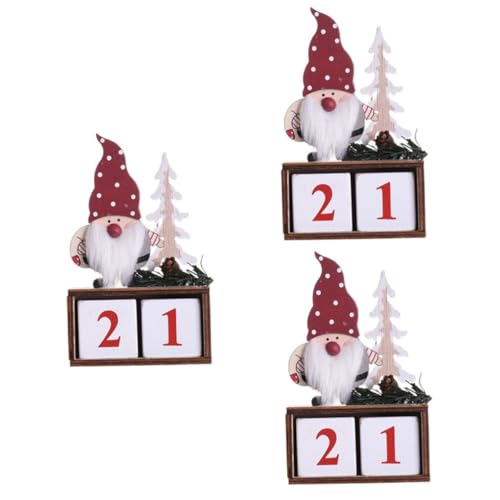 3 Sätze Weihnachtskalender-ornamente Tabelle Ewiger Weihnachtsdekorationen Weihnachts-countdown-kalenderdekoration Weihnachtlicher Adventskalender Rot Hölzern OUNONA von OUNONA