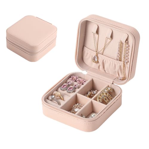 OUOQI Reise Schmuckkoffer,Kleine Schmuckschatulle für Damen,Schmuck Reise Organizer,Tragbarer Reise Schmuckbox,Mini Schmuckaufbewahrung Ohrringe,für Ringe,Ohrringe,Halsketten,Armbänder (Rosa) von OUOQI