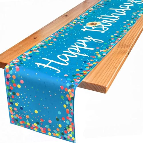 Tischdecke Kindergeburtstag,183x33cm Leinen Tischdecke Geburtstag,Tischläufer Geburtstag,Tischdecke Geburtstag für Junge Mädchen Geburtstagsparty Deko (Blau) von OUOQI