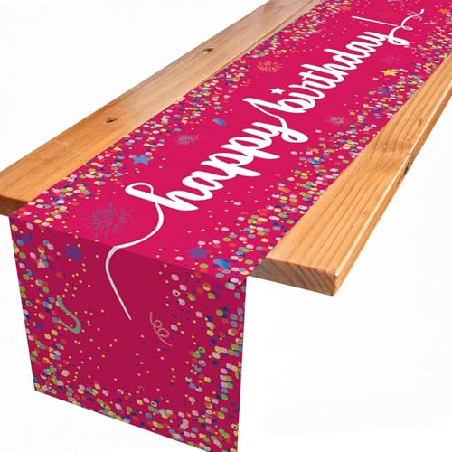 Tischdecke Kindergeburtstag,183x33cm Leinen Tischdecke Geburtstag,Tischläufer Geburtstag,Tischdecke Geburtstag für Junge Mädchen Geburtstagsparty Deko (Rosa) von OUOQI