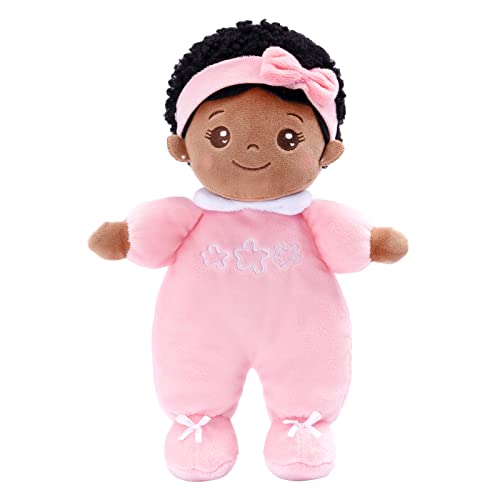 OUOZZZ Baby Puppe, Weiche Stoffpuppe mit Kleidung, Afrikanische Mini Puppe Rosa Kuschelpuppe für Kinder ab 3 Monaten - Baby Geschenk zur Geburt Mädchen Jungen, 25cm von OUOZZZ