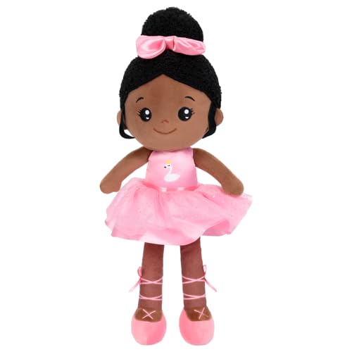 OUOZZZ Baby Puppe, Weiche Stoffpuppe mit Kleidung, Afrikanische Puppe Rosa Ballerina Kuschelpuppe für Kinder ab 3 Monaten - Baby Geschenk zur Geburt Mädchen Jungen, 38cm von OUOZZZ