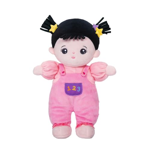 OUOZZZ Baby Puppe, Weiche Stoffpuppe mit Kleidung, Brünette Asiatische Mini-Puppe Kuschelpuppe für Kinder ab 3 Monaten - Baby Geschenk zur Geburt Mädchen Jungen, 25cm von OUOZZZ