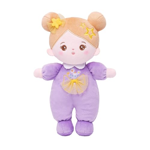 OUOZZZ Baby Puppe, Weiche Stoffpuppe mit Kleidung, Lila Kamille Mini-Puppe Kuschelpuppe für Kinder ab 3 Monaten - Baby Geschenk zur Geburt Mädchen Jungen, 25cm von OUOZZZ