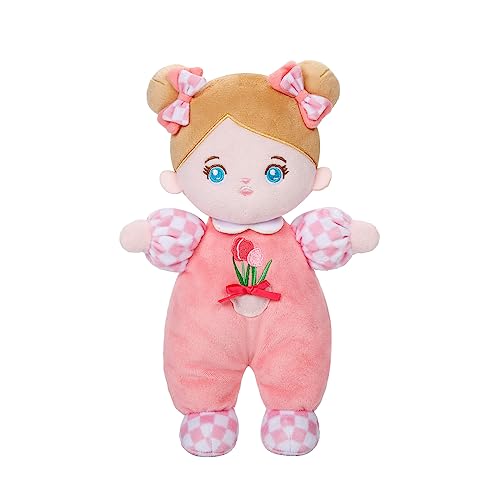 OUOZZZ Baby Puppe, Weiche Stoffpuppe mit Kleidung, Rosa Tulpe Mini-Puppe Kuschelpuppe für Kinder ab 3 Monaten - Baby Geschenk zur Geburt Mädchen Jungen, 25cm von OUOZZZ