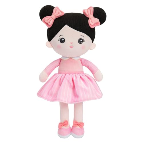 OUOZZZ Baby Puppe, Weiche Stoffpuppe mit Kleidung, Schwarzes Haar Asiatische Puppe Kuschelpuppe für Kinder ab 3 Monaten - Baby Geschenk zur Geburt Mädchen Jungen, 38cm von OUOZZZ