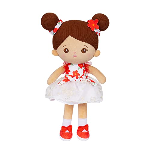 OUOZZZ Baby Puppe, Weiche Stoffpuppe mit Kleidung Weißes Geblümtes Kleid, Plüsch Puppe Kuschelpuppe für Kinder ab 3 Monaten - Baby Geschenk zur Geburt Mädchen Jungen, 38cm von OUOZZZ