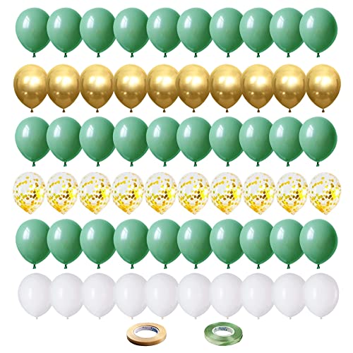 Luftballons Olive Grün Gold Weiß,60 Stück 12 Zoll Salbei grüne Ballons Weiß Metallic Gold Latex Ballons Konfetti Ballons Set für Geburtstag Hochzeit Party Dekoration von OUQIWEN