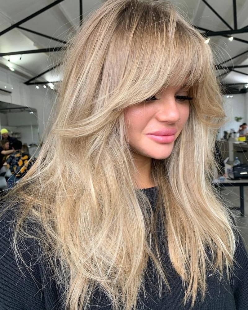 Ash Blonde Perücke, Perücken Mit Pony Für Frauen, Schulter Mittellange Perücke Vorhang Pony, Gerade Ombre von OURBEAUTEBOUTIQUE