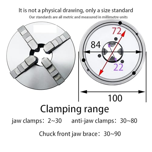 OURNXI 4-Backen-Drehbank-Spannfutter mit Selbstzentrierung, 100 mm (3,94 Fuß), manuelles Rollfutter, K12-100, for mechanische Mini-Drehmaschinen zur Holzverarbeitung von OURNXI