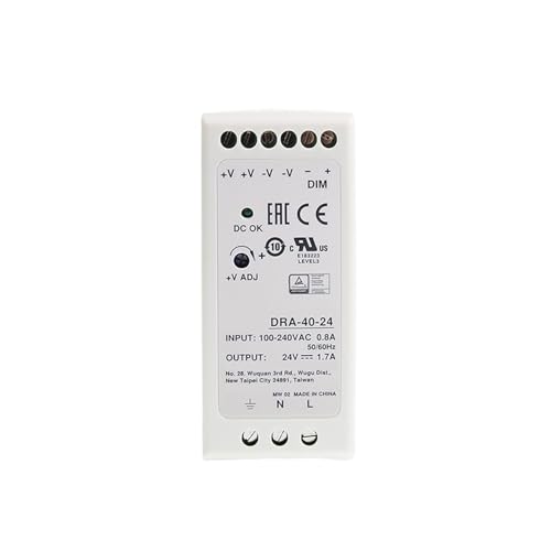 OURNXI Schaltnetzteil DRA-40-24 40 W 24 V Konstantstrom einstellbares DIN-Schienen-Netzteil 110 V/220 V AC auf 24 V DC 1,7 A Netzteil DIN-Schiene von OURNXI