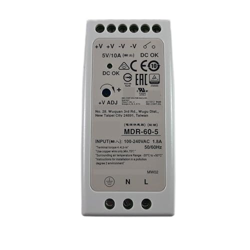 OURNXI Schaltnetzteil MDR-60-5 50W 5V DIN-Schienen-Schaltnetzteil 110V/220V AC auf 5V DC 10A Netzteil PSU SMPS Transformator DIN-Schiene von OURNXI