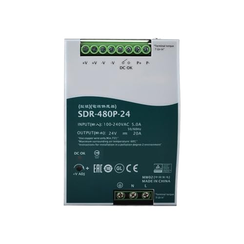 OURNXI Schaltnetzteil SDR-480P-24 480 W 24 V DIN-Schienen-Schaltnetzteil 110 V/220 V AC auf 24 VDC 20 A DIN-Schiene mit Parallelfunktion PFC DIN-Schiene von OURNXI