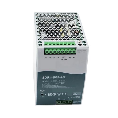 OURNXI Schaltnetzteil SDR-480P-48 480W 48V DIN-Schienen-Schaltnetzteil 110V/220V AC auf 48VDC 10A DIN-Schiene mit Parallelfunktion PFC DIN-Schiene von OURNXI