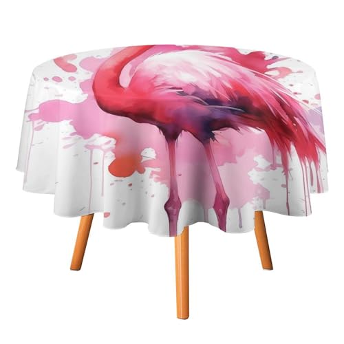 OURTEV Runde Tischdecke mit Flamingo-Wasserfarben, waschbar, für drinnen und draußen, Picknick, Terrasse, Dekoration, Tischdecke für Esstisch, Küche, Esszimmer von OURTEV