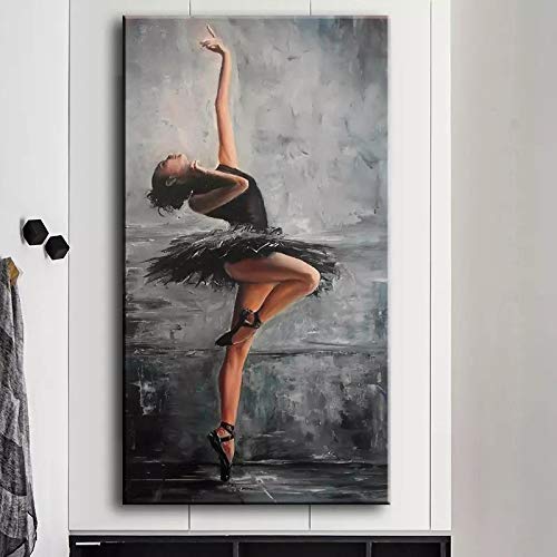 Figur Kunst Ballett Tänzerin Elegante Leinwand Gemälde Moderne Wandkunst Poster Drucke für Wohnzimmer Dekoration Bilder 40x80cm Rahmenlos von OUSHION ART