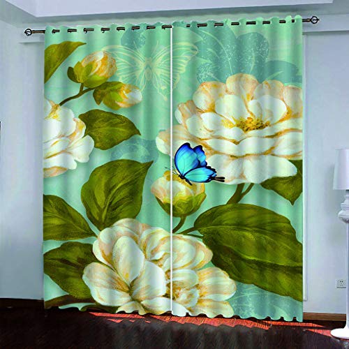 100% Blickdichter Vorhang Mit Ösen 3D Weiße Blume Schmetterling Wohnzimmer Gardinen 264x240cm 2 Stück Muster Verdunkelungsvorhang Farben Kinderzimmer Fensterdekoration Thermovorhang Schlafzimmer von OUSIKA