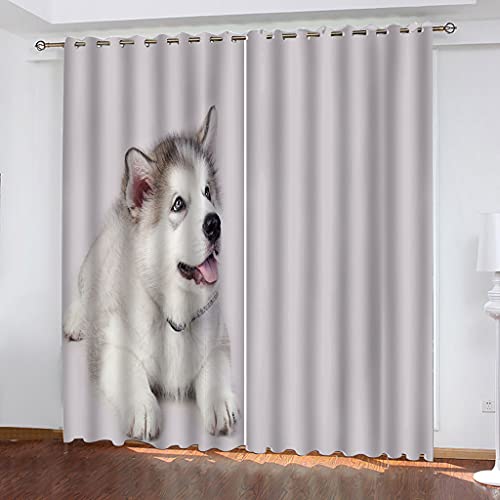 OUSIKA 100% Blickdichter Vorhang Mit Ösen 3D Weißer Hund Wohnzimmer Gardinen 264x240cm 2 Stück Muster Verdunkelungsvorhang Farben Kinderzimmer Fensterdekoration Thermovorhang Schlafzimmer von OUSIKA