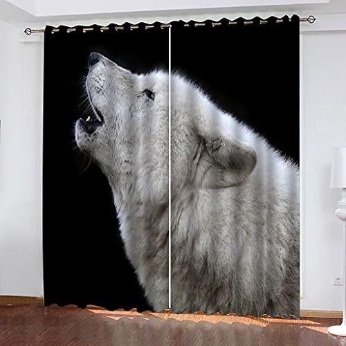 OUSIKA 100% Blickdichter Vorhang Mit Ösen 3D Weißer Wolf Wohnzimmer Gardinen 264x240cm 2 Stück Muster Verdunkelungsvorhang Farben Kinderzimmer Fensterdekoration Thermovorhang Schlafzimmer von OUSIKA