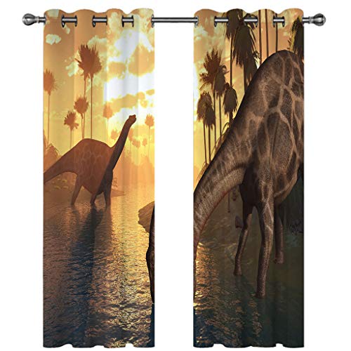 OUSIKA 2Er Set Blickdichter Verdunklungs Gardinen Mit Ösen 3D Dämmerung Wald Dinosaurier Für Wohnzimmer Schlafzimmer Kinderzimmer 280x260Cm Druck Muster Super Weich Schallisoliert Thermovorhänge von OUSIKA