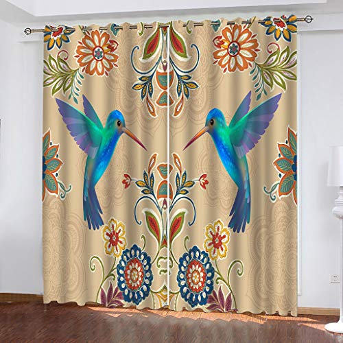 OUSIKA 3D Blumen Kleine Vögel He Gardinen Mit Ösen 2Er Set Drucken Vorhänge 234x230Cm Modern Wohnzimmer Polyester Küche Fenster Schlafzimmer Weich Verdunklungsvorhänge Thermo Blickdichte von OUSIKA