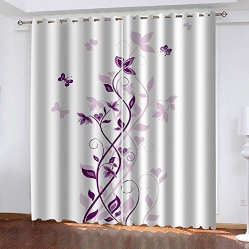 OUSIKA 3D Blumen Schmetterling Druck He Gardinen Mit Ösen 2Er Set Drucken Vorhänge 234x230Cm Modern Wohnzimmer Polyester Küche Fenster Schlafzimmer Weich Verdunklungsvorhänge Thermo Blickdichte von OUSIKA