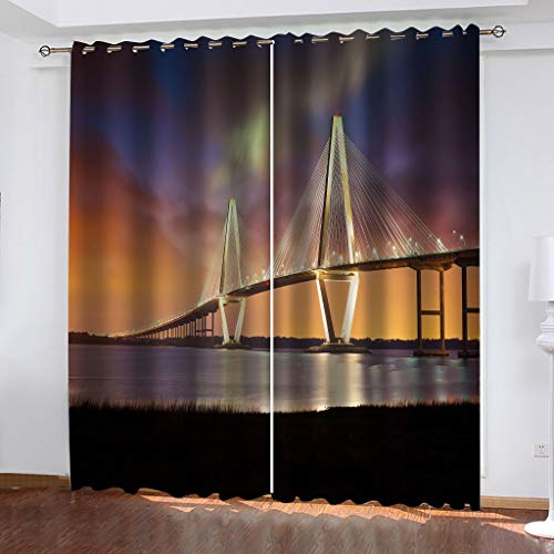 OUSIKA 3D Dämmerung Arthur Brücke He Gardinen Mit Ösen 2Er Set Drucken Vorhänge 234x230Cm Modern Wohnzimmer Polyester Küche Fenster Schlafzimmer Weich Verdunklungsvorhänge Thermo Blickdichte von OUSIKA