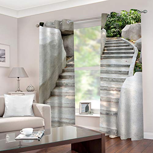 OUSIKA 3D Gärten Steinbruch Treppe Gardinen Mit Ösen Set Drucken Vorhänge Modern Wohnzimmer Polyester Gardinen 140x240Cm Küche Fenster Schlafzimmer Blickdichte Vorhänge Dekor Für Jungs Jugendliche von OUSIKA