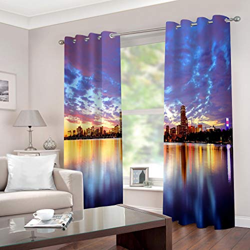 OUSIKA 3D Stadtblick In Der Dämmerung He Gardinen Mit Ösen 2Er Set Drucken Vorhänge 234x230Cm Modern Wohnzimmer Polyester Küche Fenster Schlafzimmer Weich Verdunklungsvorhänge Thermo Blickdichte von OUSIKA