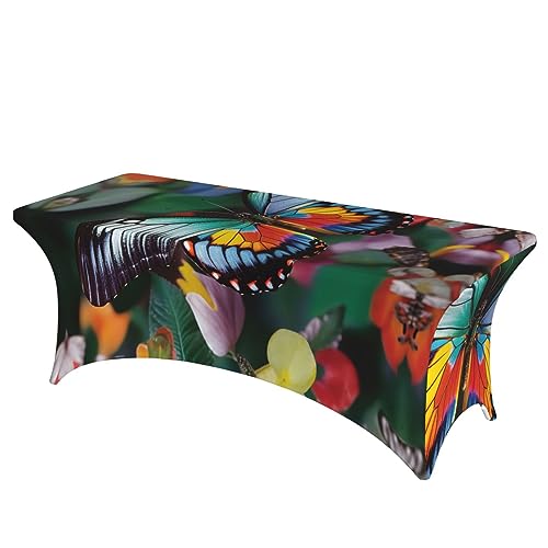 OUSIKA Bunte Schmetterlingstischdecke, Stretch-Tischdecke, rechteckig, waschbar, Tischdecke für Party, Hochzeit, Cocktail, Bankett, Festival, 1,8 m von OUSIKA