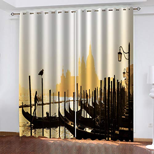 OUSIKA Gardinen Schlafzimmer Dämmerung Hafenbild Wohnzimmer Verdunkelungsvorhang 3D Mode Muster Blickdicht Vorhänge Kinderzimmer Thermovorhang Mit Ösen 180x250Cm 2Er Set Fensterdekoration von OUSIKA