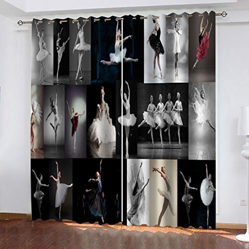 OUSIKA Schallschutz Vorhang 3D Ballett Poster Gardinen Blickdicht - Thermovorhang Kälteschutz Schallschutz Vorhang 250x200cm Schlafzimmer Verdunkelungsvorhang Ösenvorhang 2Er Set Wohnzimmer von OUSIKA