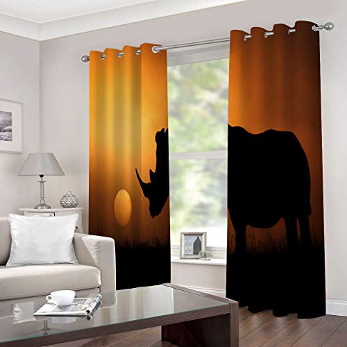 OUSIKA Schlafzimmervorhänge 160x200Cm Bedruckte Sonnenschutzvorhänge, Fenster 3D Dämmerung Steppen Tiere Kühe Vorhang Blickdicht Mit Ösen Für Gardinen Geeignet Für Balkon, Wohnzimmer, Kinderzimmer von OUSIKA