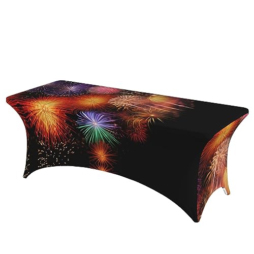 OUSIKA Schöne Feuerwerk-Tischdecke, Stretch-Tischdecke, rechteckig, waschbar, Tischdecke für Party, Hochzeit, Cocktail, Bankett, Festival, 1,8 m von OUSIKA