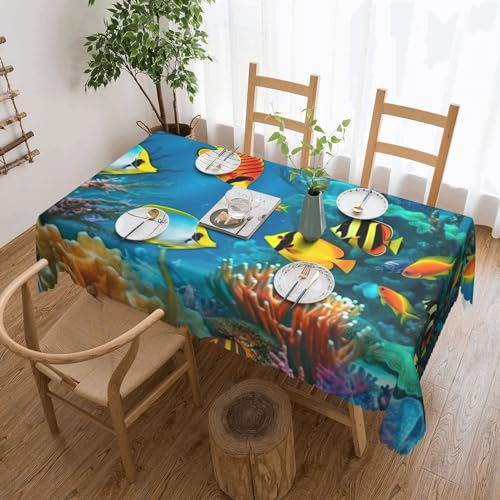 OUSIKA The Underwater World Tischdecke, tropische Fische, flecken- und knitterfrei, rechteckig, waschbar, Tischdecke für Küche, Esszimmer, Tischdekoration, 137 x 183 cm von OUSIKA