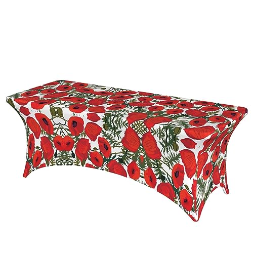 OUSIKA Tischdecke mit Mohnblumen-Motiv, dehnbar, rechteckig, waschbar, für Party, Hochzeit, Cocktail, Bankett, Festival, 1,8 m von OUSIKA