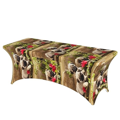 OUSIKA Tischdecke mit Mops-Motiv, dehnbar, rechteckig, waschbar, für Party, Hochzeit, Cocktail, Bankett, Festival, 1,8 m von OUSIKA