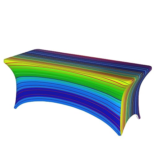 OUSIKA Tischdecke mit Regenbogenstreifen, dehnbar, rechteckig, waschbar, für Party, Hochzeit, Cocktail, Bankett, Festival, 1,8 m von OUSIKA