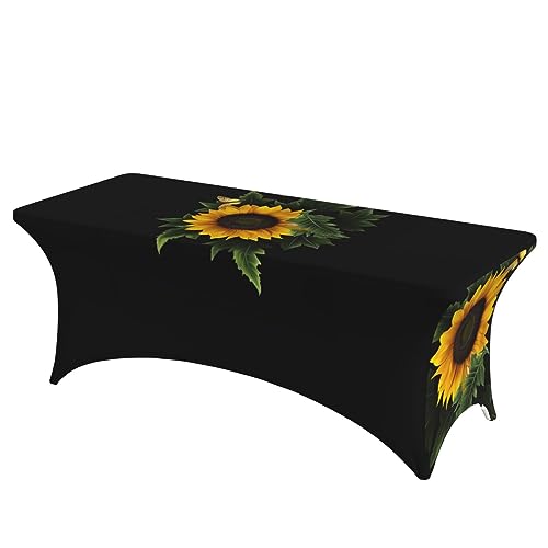 OUSIKA Tischdecke mit Sonnenblumenmotiv, dehnbar, rechteckig, waschbar, für Party, Hochzeit, Cocktail, Bankett, Festival, 1,8 m von OUSIKA