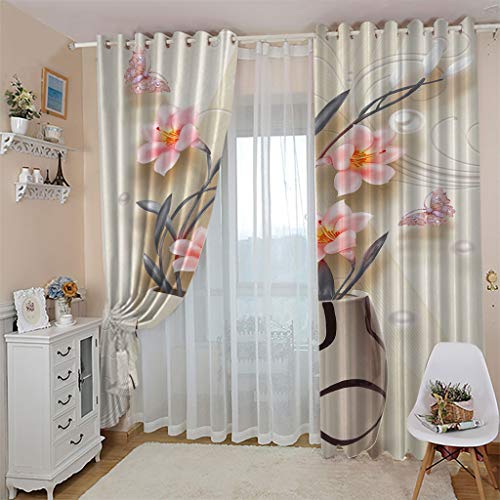 OUSIKA Vorhänge Wohnzimmer Blickdicht Gardinen 3D Vase Schmetterling Blumen Verdunkelungsvorhang Schlafzimmer Kinderzimmer Thermovorhang Fensterdekoration 200x200Cm Muster 2Set Für Jungs Jugendliche von OUSIKA