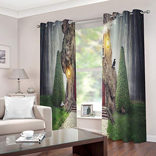 OUSIKA Vorhang Blickdicht Mit Ösen Schattierung Gardienen 3D Fantasie Waldbaumhaus Druck Muster Verdunklungsvorhänge Isolierung Kinder Blackout Curtain Für Wohnzimmer Schlafzimmer 200x160Cm Modernes von OUSIKA