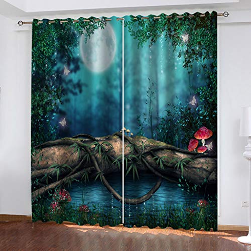 OUSIKA Vorhang Blickdicht Mit Ösen Schattierung Gardienen 3D Fantasie Waldpilze Druck Muster Verdunklungsvorhänge Isolierung Kinder Blackout Curtain Für Wohnzimmer Schlafzimmer 200x160Cm Modernes von OUSIKA