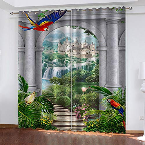 OUSIKA Vorhang Blickdicht Mit Ösen Schattierung Gardienen 3D Garten Schloss Gebäude Druck Muster Verdunklungsvorhänge Isolierung Kinder Blackout Curtain Für Wohnzimmer Schlafzimmer 200x160Cm Modernes von OUSIKA