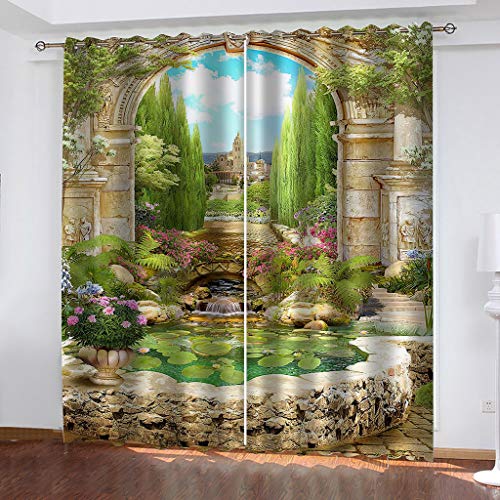 OUSIKA Vorhang Blickdicht Mit Ösen Schattierung Gardienen 3D Gartenbaukonstruktion. Druck Muster Verdunklungsvorhänge Isolierung Kinder Blackout Curtain Für Wohnzimmer Schlafzimmer 200x160Cm Modernes von OUSIKA