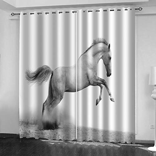 OUSIKA Vorhang Wärmeisolierend 3D Weißes Tierpferd 2 Set 140x240cm Verdunklungsvorhänge, Dicke Und Schwere Vorhänge Kälteschutz Thermovorhang Mit Ösen, Blickdichte Gardinen Schlafzimme Wohnzimmer von OUSIKA