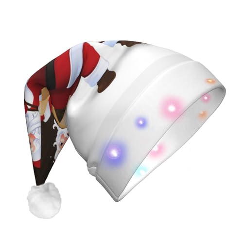 OUSIKA Weihnachtsmannmütze, lustige Plüsch-Weihnachtsmütze mit bunten LED-Lichtern, für Erwachsene, leuchtende Hüte für Neujahr, festliches Partyzubehör von OUSIKA