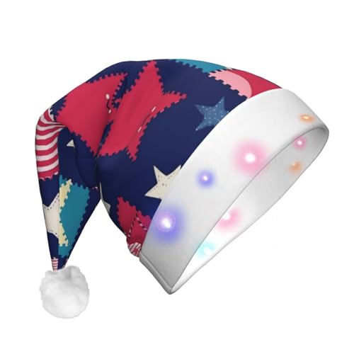 OUSIKA Weihnachtsmütze mit Sternenmuster, lustige Plüsch-Weihnachtsmütze mit bunten LED-Lichtern, für Erwachsene, leuchtende Hüte für Neujahr, festliche Partyzubehör von OUSIKA