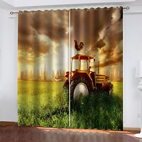 OUSIKA Wohnzimmer Vorhänge 3D Weinlese-Traktor Extra Lange Gardinen Und Vorhänge, Blickdichte Vorhänge Für Schlafzimmer Wohnzimmer Kinder Jungen 280x260 cm Verdunkelungsvorhänge, Fenstervorhänge von OUSIKA