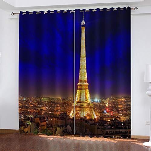 Schlafzimmer Vorhang 3D Nachtansicht Des Eiffelturms In Paris Mädchen Polyester 2 Stück Ösenvorhang Blickdicht 264x214cm Gardinen Druck Verdunkelung Vorhänge Für Kinderzimmer Wohnzimmer Fenster Ther von OUSIKA