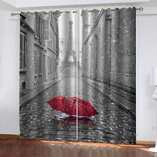 Schlafzimmer Vorhang 3D Paris Tower Street View Mädchen Polyester 2 Stück Ösenvorhang Blickdicht 264x214cm Gardinen Druck Verdunkelung Vorhänge Für Kinderzimmer Wohnzimmer Fenster Thermovorhang von OUSIKA